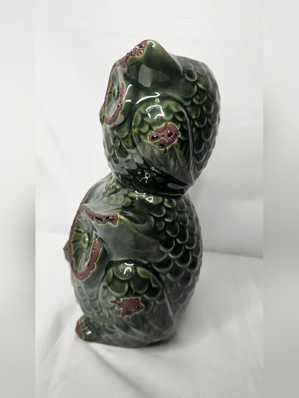 Pier 1 Imports Green Glazed Ceramic Double Owl Vase Figurine Boho Decor 8.5
